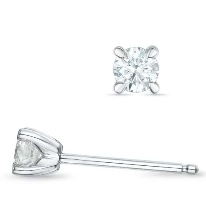 2 x 0,18 ct Kampagne - diamant solitaireørestikker i 14 karat hvidguld med diamant