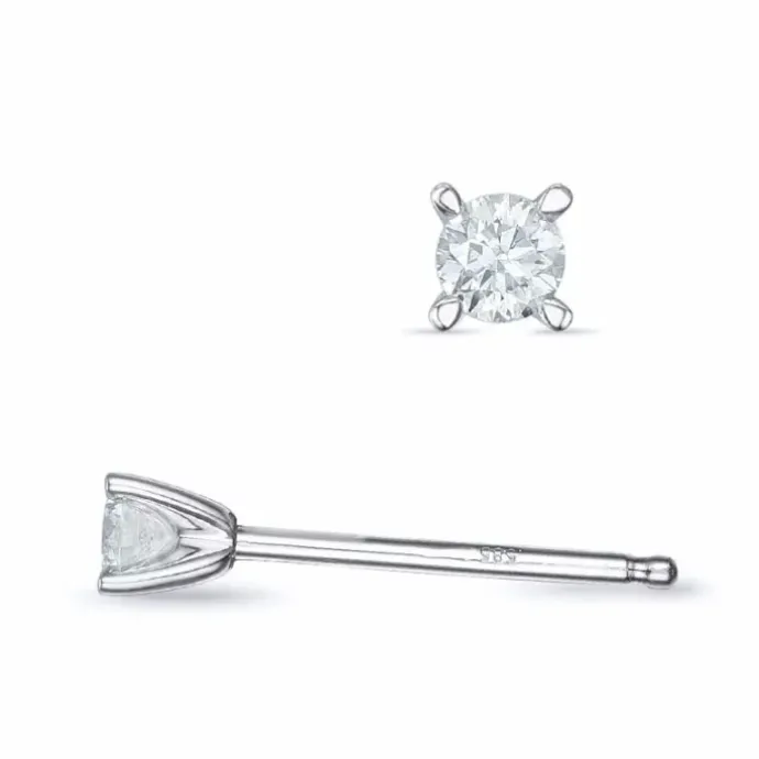 2 x 0,08 ct Kampagne - diamant solitaireørestikker i 14 karat hvidguld med diamant