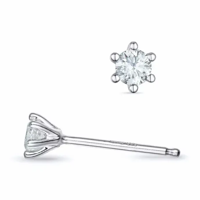 2 x 0,10 ct Kampagne - diamant solitaireørestikker i 14 karat hvidguld med diamant