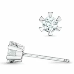 2 x 0,16 ct Kampagne - diamant solitaireørestikker i 14 karat hvidguld med diamant
