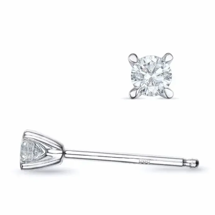 2 x 0,10 ct Kampagne - diamant solitaireørestikker i 14 karat hvidguld med diamant