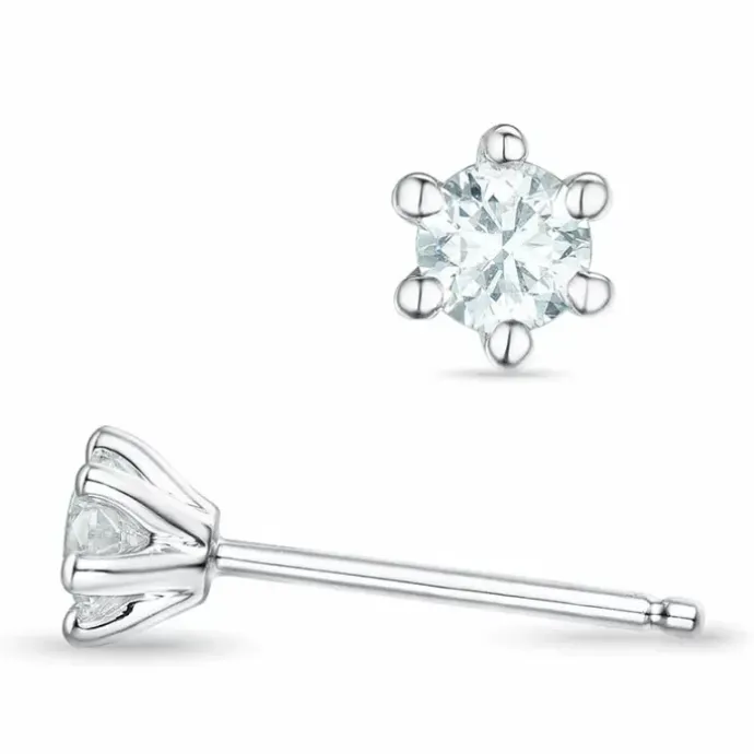 2 x 0,18 ct Kampagne - diamant solitaireørestikker i 14 karat hvidguld med diamant