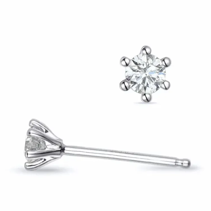 2 x 0,11 ct Kampagne - diamant solitaireørestikker i 14 karat hvidguld med diamant