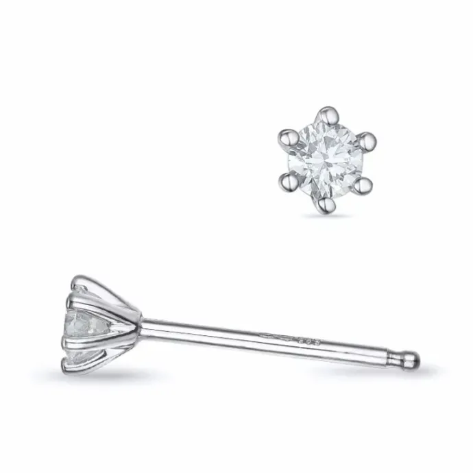 2 x 0,09 ct Kampagne - diamant solitaireørestikker i 14 karat hvidguld med diamant