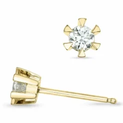 2 x 0,16 ct Kampagne - diamant solitaireørestikker i 14 karat guld med diamant