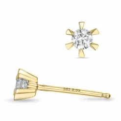 2 x 0,09 ct Kampagne - diamant solitaireørestikker i 14 karat guld med diamant