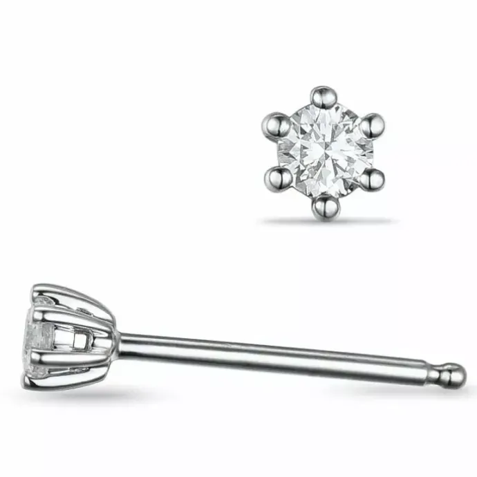 2 x 0,10 ct lab grown diamant solitaireørestikker i 14 karat hvidguld med lab grown diamant