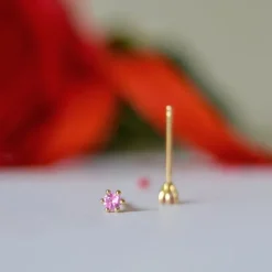 2 x 0,07 ct pink safir solitaireørestikker i 14 karat guld med pink safir