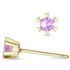 2 x 0,13 ct pink safir solitaireørestikker i 14 karat guld med pink safir