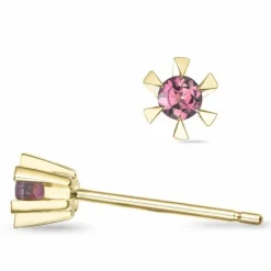 2 x 0,05 ct pink turmalin solitaireørestikker i 9 karat guld med turmalin