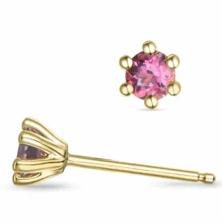 2 x 0,22 ct pink turmalin solitaireørestikker i 9 karat guld med turmalin