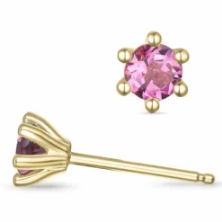 2 x 0,28 ct pink turmalin solitaireørestikker i 14 karat guld med turmalin