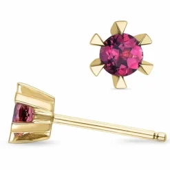 2 x 0,22 ct pink turmalin solitaireørestikker i 14 karat guld med turmalin