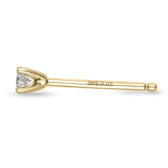 1 x 0,05 ct solitaireørestik i 14 karat guld med diamant
