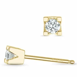 2 x 0,10 ct solitaireørestikker i 14 karat guld med diamant