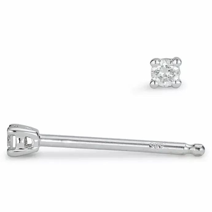 2 x 0,02 ct solitaireørestikker i 14 karat hvidguld med diamant