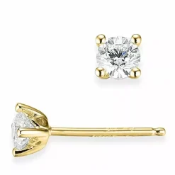 2 x 0,20 ct solitaireørestikker i 14 karat guld med diamant