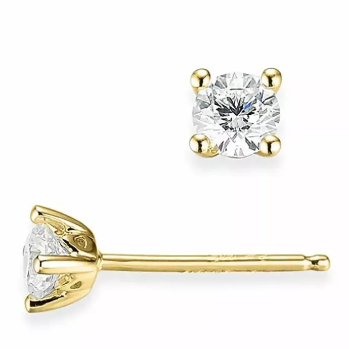 2 x 0,20 ct solitaireørestikker i 14 karat guld med diamant