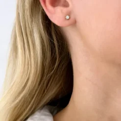 2 x 0,10 ct solitaireørestikker i 14 karat guld med diamant