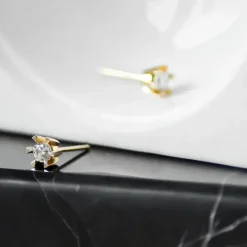 2 x 0,20 ct solitaireørestikker i 14 karat guld med diamant