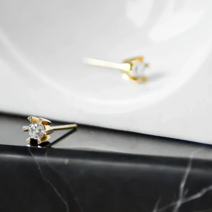 2 x 0,20 ct solitaireørestikker i 14 karat guld med diamant