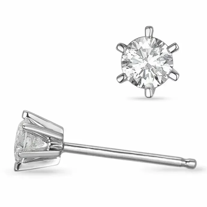 2 x 0,20 ct solitaireørestikker i 14 karat hvidguld med diamant