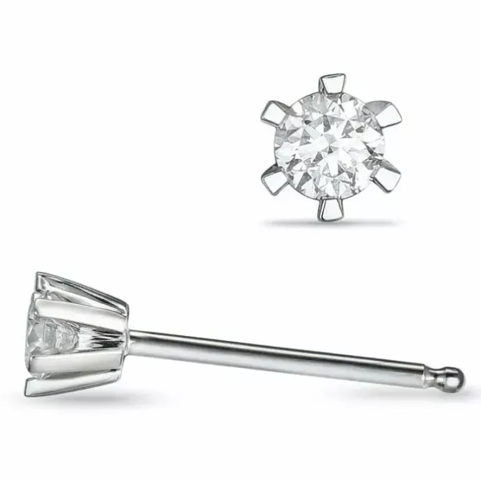 2 x 0,10 ct solitaireørestikker i 14 karat hvidguld med diamant