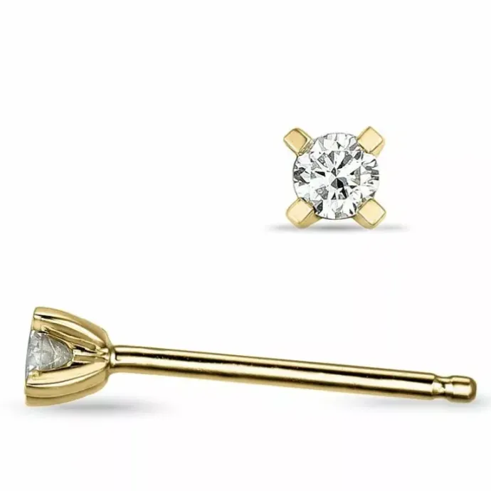 2 x 0,05 ct solitaireørestikker i 14 karat guld med diamant