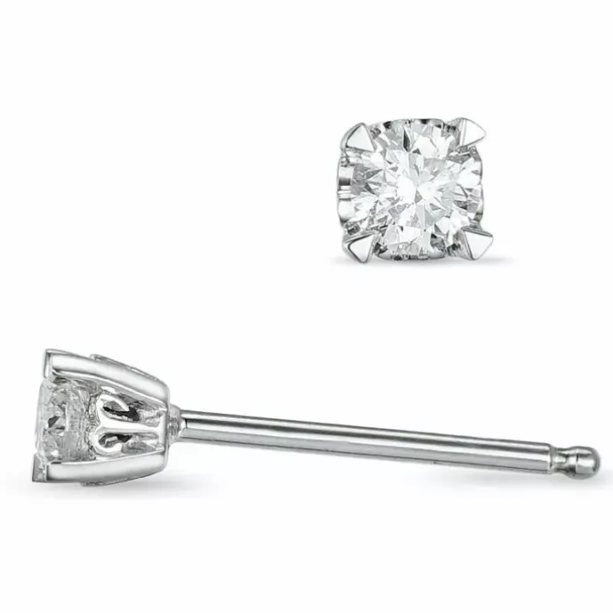 2 x 0,10 ct solitaireørestikker i 14 karat hvidguld med diamant