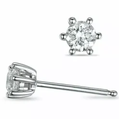 2 x 0,20 ct solitaireørestikker i 14 karat hvidguld med diamant