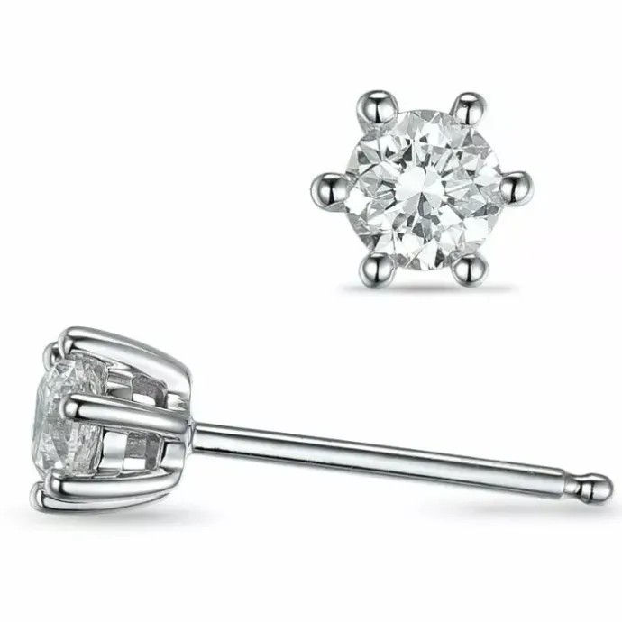 2 x 0,20 ct solitaireørestikker i 14 karat hvidguld med diamant