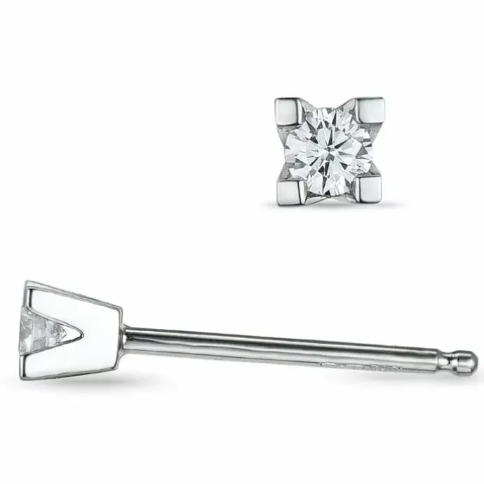 2 x 0,05 ct solitaireørestikker i 14 karat hvidguld med diamant