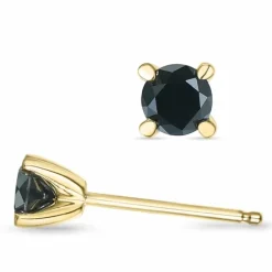 2 x 0,25 ct sorte diamant solitaireørestikker i 14 karat guld med sort diamant