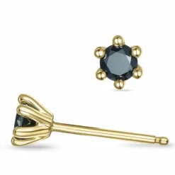 2 x 0,20 ct sorte diamant solitaireørestikker i 14 karat guld med sort diamant