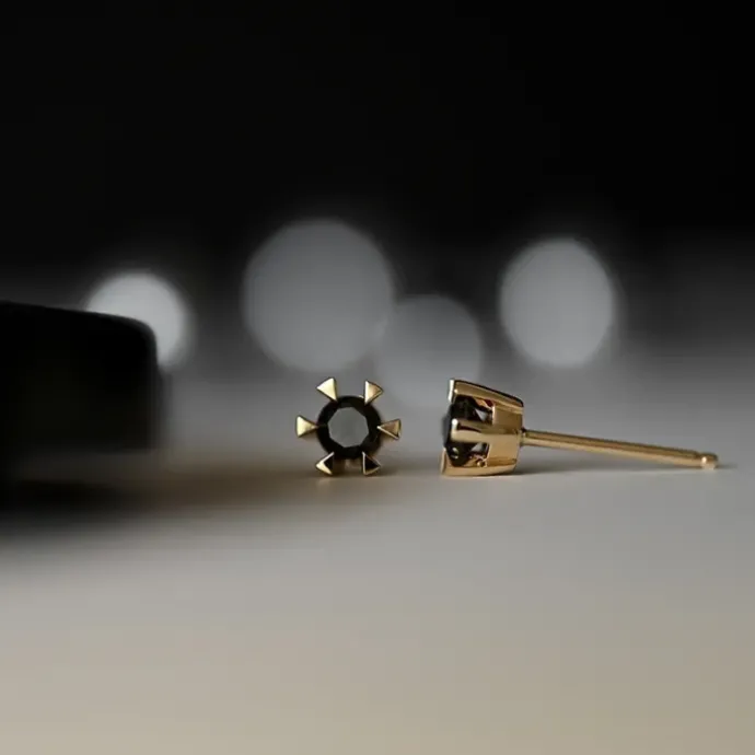2 x 0,21 ct sorte solitaireørestikker i 14 karat guld med sort diamant