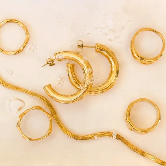 6 x 32 mm vandfaste halvcreoler i forgyldt stål - OCEANA