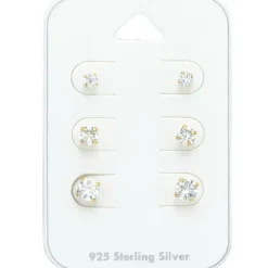 3 x 4 x 5 mm zirkon ørestikker i forgyldt sølv