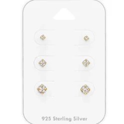 2 x 3 x 4 mm zirkon ørestikker i forgyldt sølv