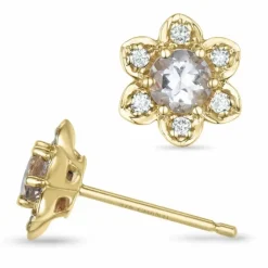 Blomster morganit brillantøreringe i 9 karat guld med morganit og diamant