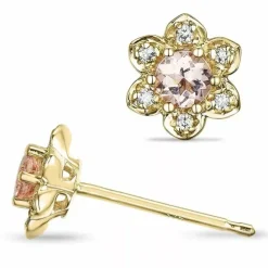 Blomster morganit diamantøreringe i 9 karat guld med diamanter og morganitter