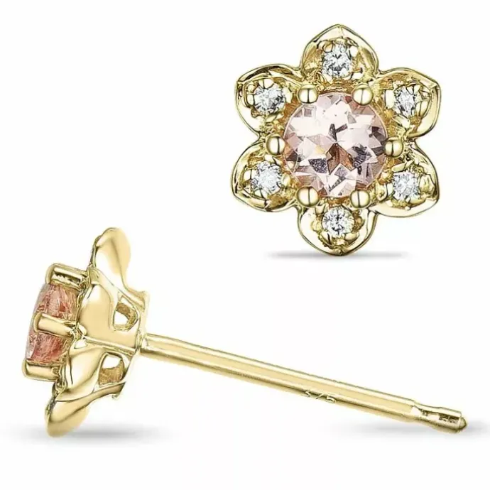 Blomster morganit diamantøreringe i 9 karat guld med diamanter og morganitter