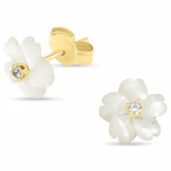 Blomster øreringe i 9 karat guld med zirkon og perlemor