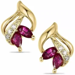 Blomster rubin diamantøreringe i 14 karat guld med diamant og rubin