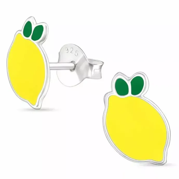 Citron gule ørestikker i sølv