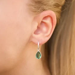 Dråbe aqua krystal øreringe i sølv