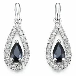 Dråbe blå safir diamantøreringe i 14 karat hvidguld med diamant og safir