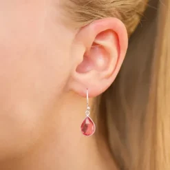 Dråbe pink krystal øreringe i sølv