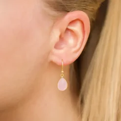 Dråbe pink krystal øreringe i forgyldt sølv