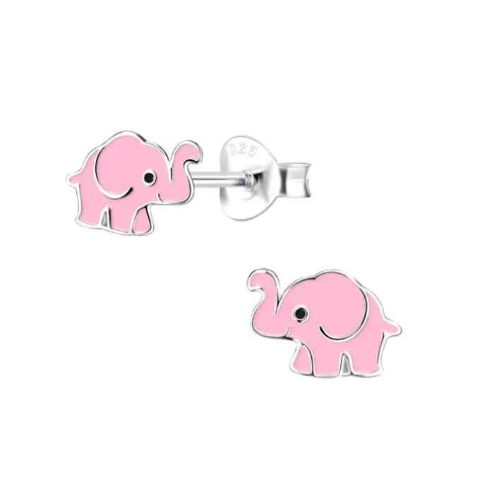 Elefant emalje børneøreringe i sølv