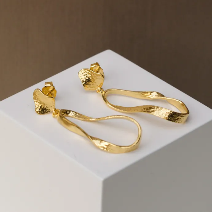Enamel Aloma Small lange øreringe i forgyldt sølv